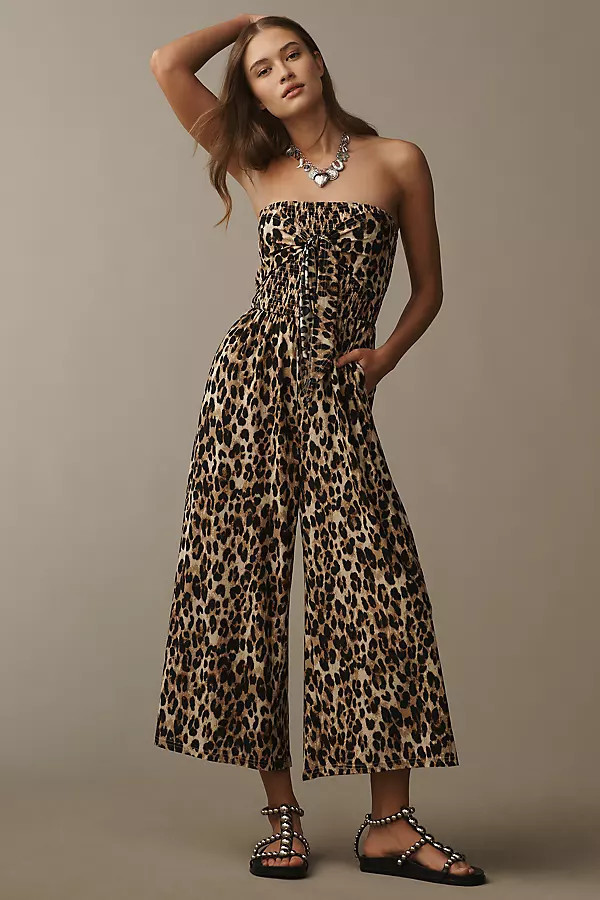 Elva Strapless Tie-Front Leopard Jumpsuit | Anthropologie (US)