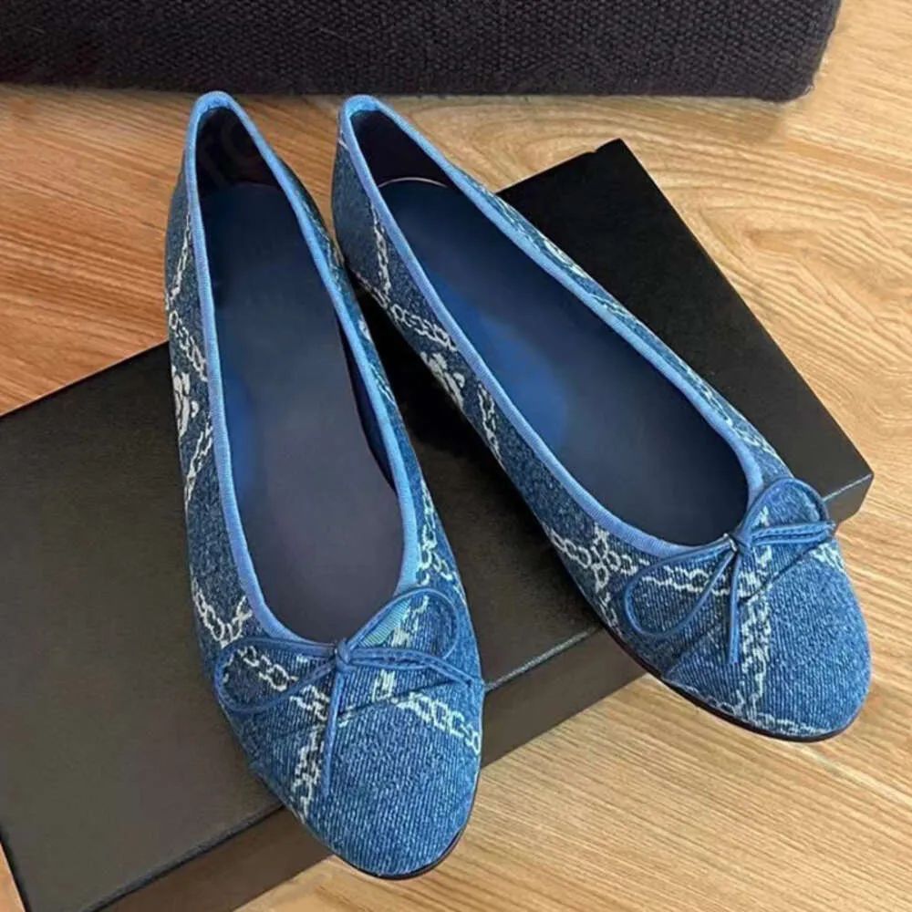 Designer Ballet Shoes Later Denim Blue Slingbacks Sandal Bow Flat Shoe Lady Leather Pumps Casual ... | DHGate