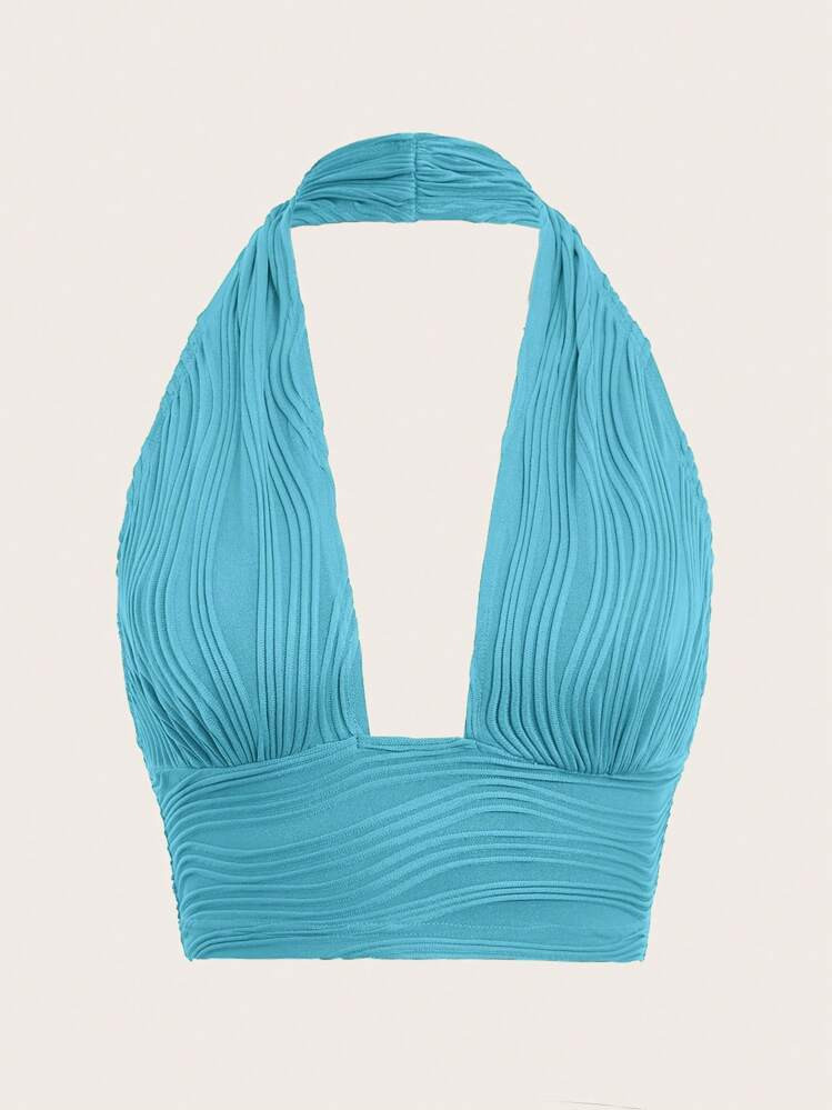 SHEIN ICON Solid Backless Halter Top Teal Topbeach Topblue Top Women | SHEIN