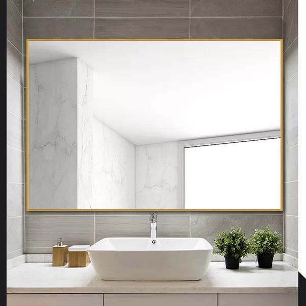 Gold Eline Rectangular Thin Modern and Contemporary Bathroom Mirror | Wayfair North America