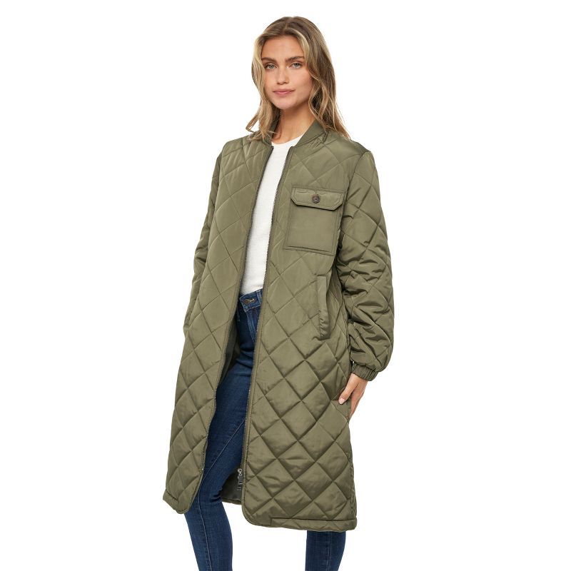 Women's Long Diamond Quilted Jacket - S.E.B. By SEBBY | Target