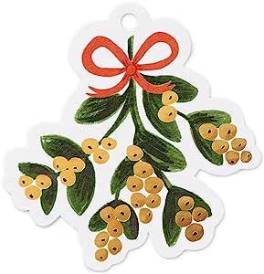 Amazon.com : Rifle Paper Co. Pack of 8 Mistletoe Die-Cut Gift Tags for Holiday Gifts, Includes Fe... | Amazon (US)