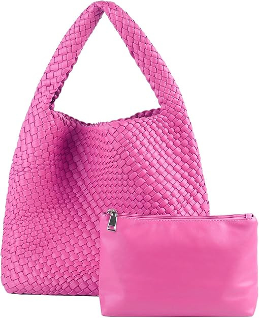 Woven Handbag Straw Purse for Women, Vegan Leather Shoulder Bag Top Handle Tote | Amazon (US)