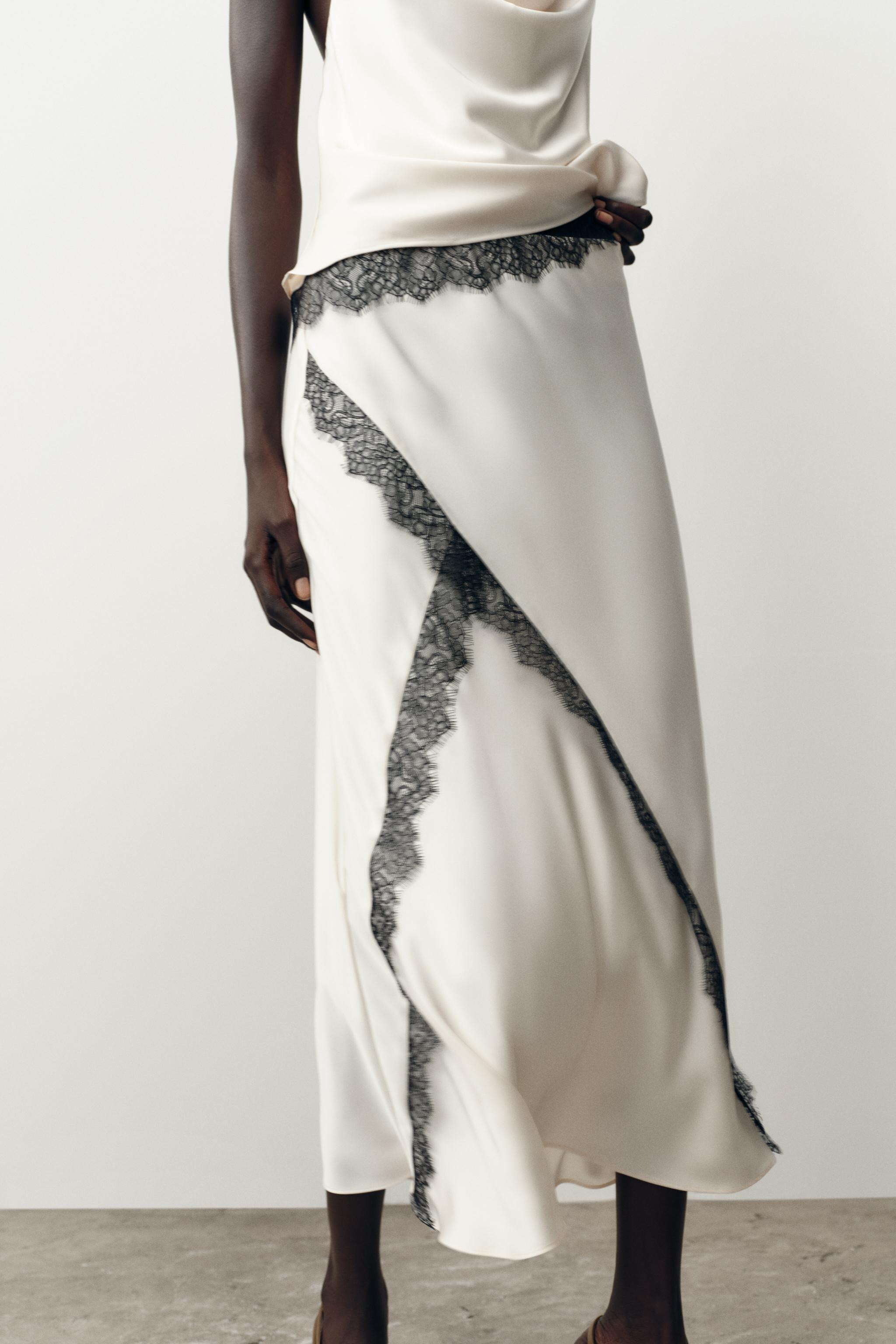 SATIN MIDI SKIRT WITH LACE | Zara UK