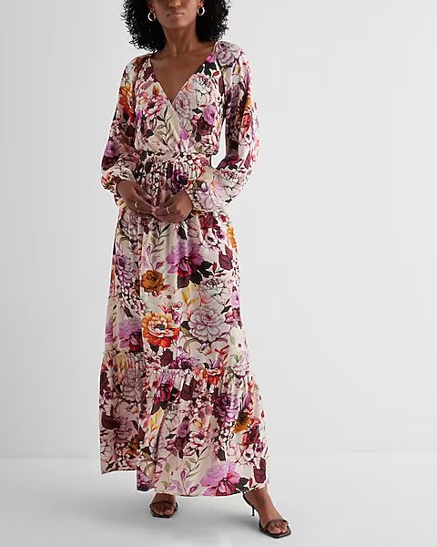 Floral Long Sleeve Tiered Maxi Dress | Express