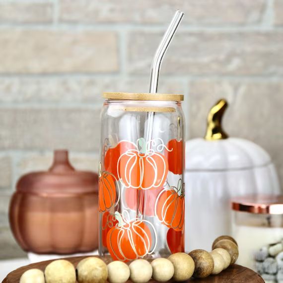 Pumpkin Glass Beer Can Cup, Pumpkin Fall Personalized Glass Tumbler | Etsy (US)