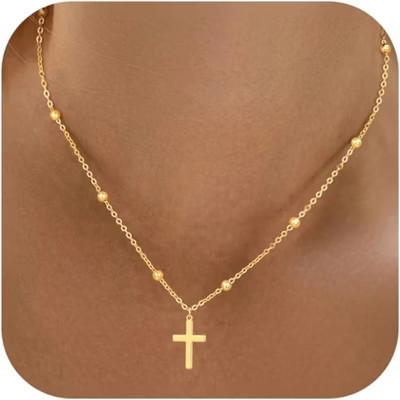 Stackable Cross Pendant Necklace: 14K Gold Plated Simple Silver Charm Choker for Her, Women and Teens | Target