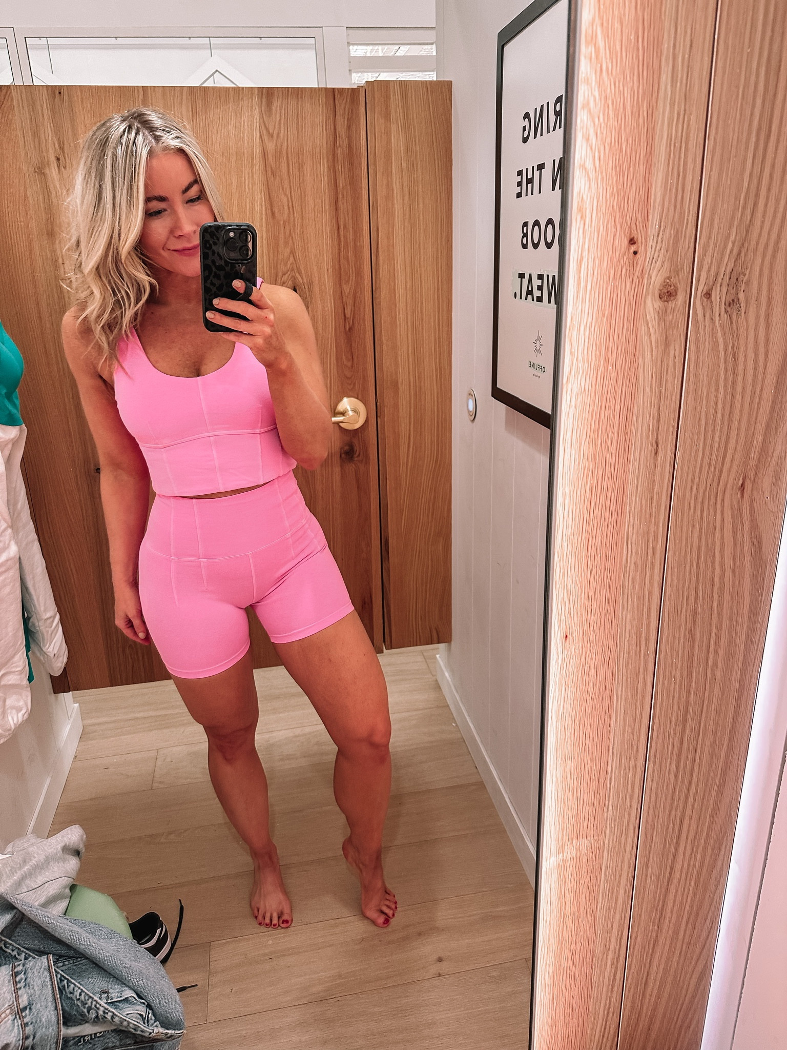 Pink cropped tank top, pink bike shorts, matching set, Aerie outfit, athleisure look

#LTKfit #LTKU #LTKunder50