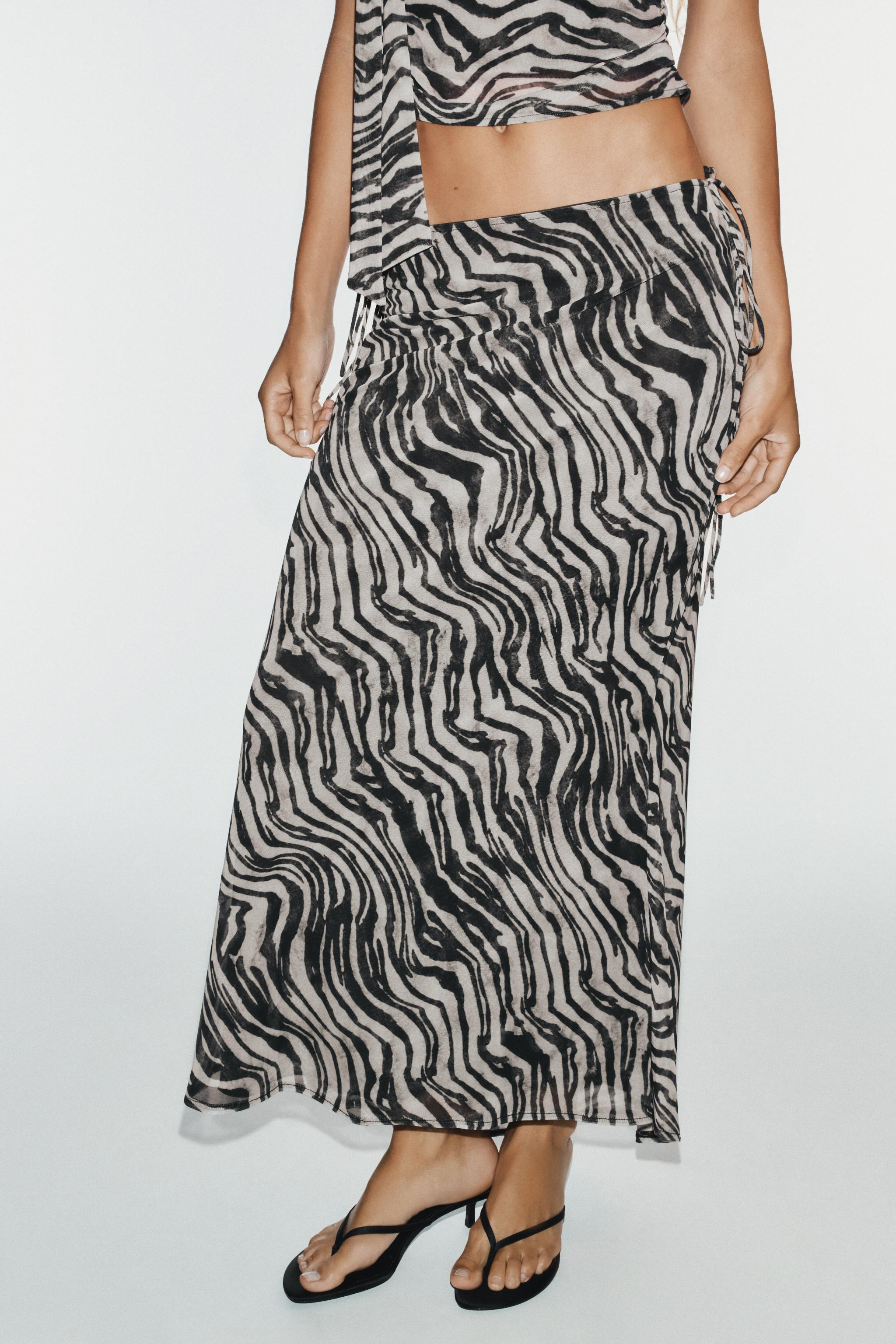 ANIMAL PRINT TIE-DETAIL MIDI SKIRT | Zara UK