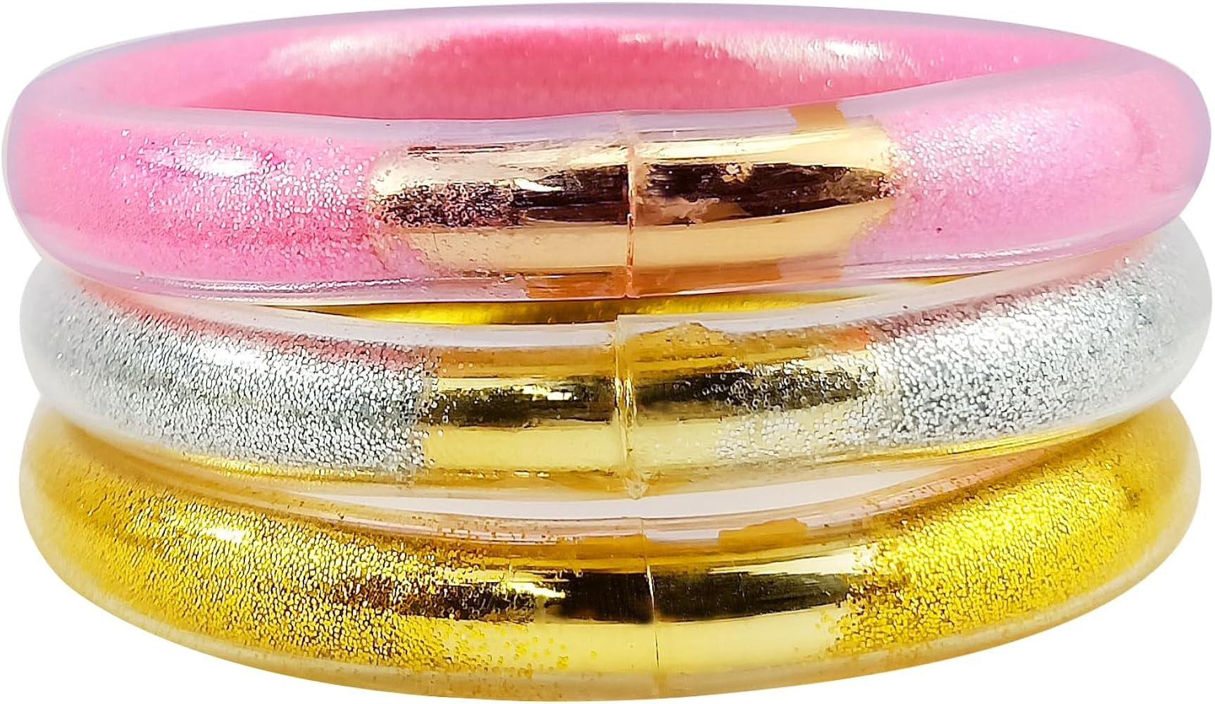YBMYCM 3PCS Glitter Jelly Bangles Bracelets Set for Women Glitter Filled Jelly Silicone Bracelets | Amazon (US)