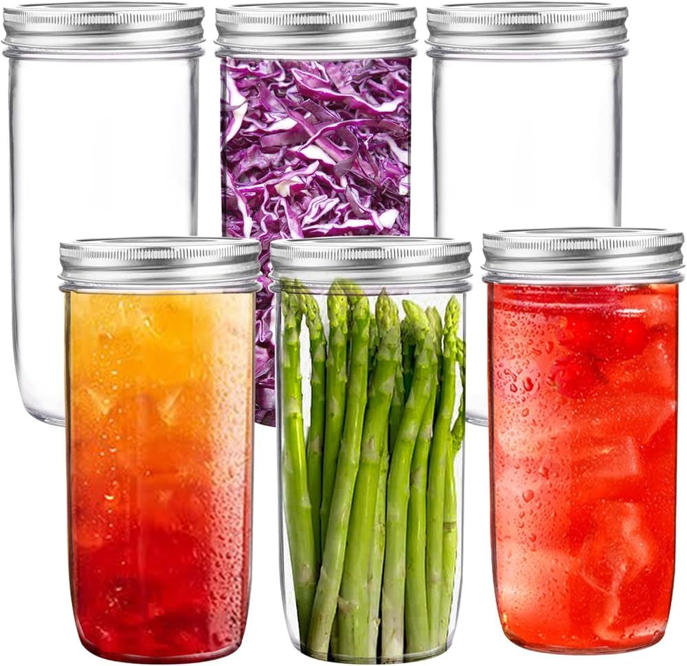 24 oz mason jars,6 Pack Wide Mouth Mason Jars 24oz with lids,Tall Mason Jars for Canning,Preservi... | Amazon (US)