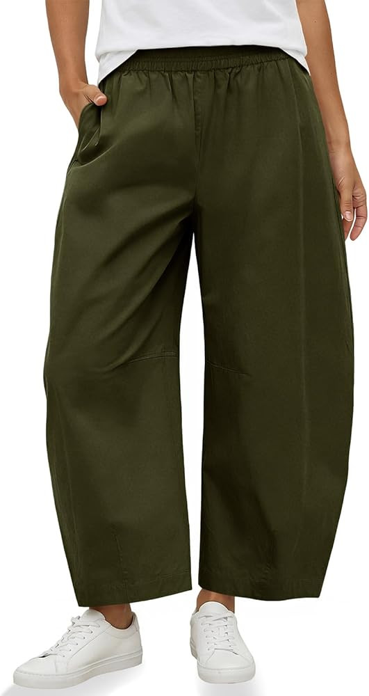 Fisoew Womens Wide Leg Barrel Pants Summer High Waisted Harem Pants Casual Cotton Baggy Trousers ... | Amazon (US)