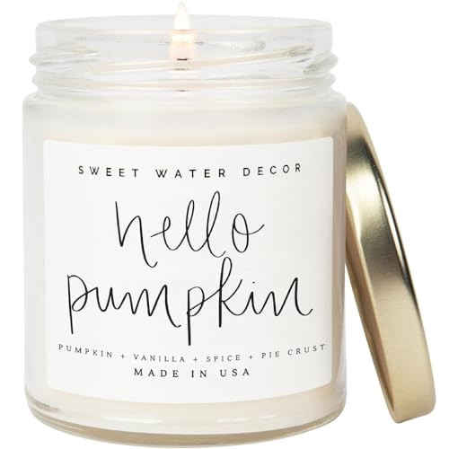Sweet Water Decor Hello Pumpkin Candle | Pumpkin, Apple, Warm Spices, Vanilla, Fall Scented Soy Candles for Home | 9oz Clear Jar, 40 Hour Burn Time, Made in the USA | Amazon (US)