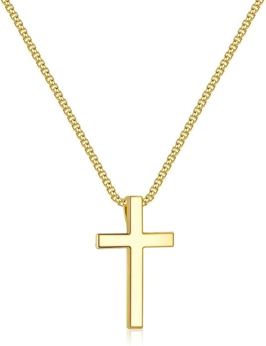 Ursteel 925 Sterling Silver Cross Pendant Cross Necklace for Men, Mens Cross Necklace 18K Gold Bl... | Amazon (US)