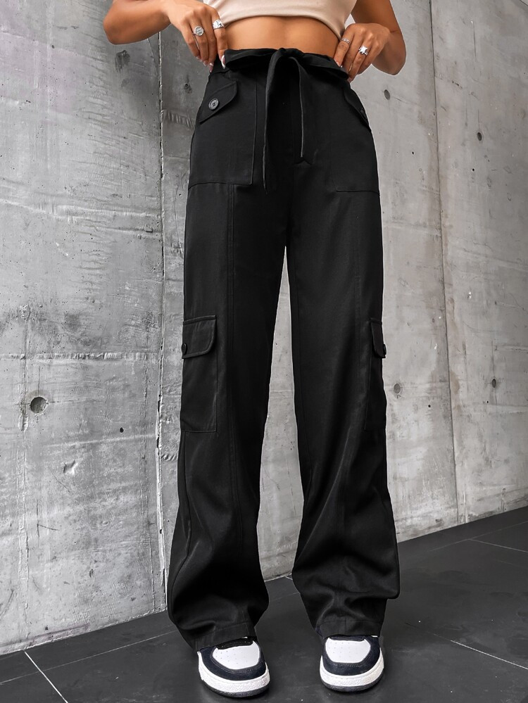 Flap Pocket Side Drawstring Waist Cargo Pants | SHEIN