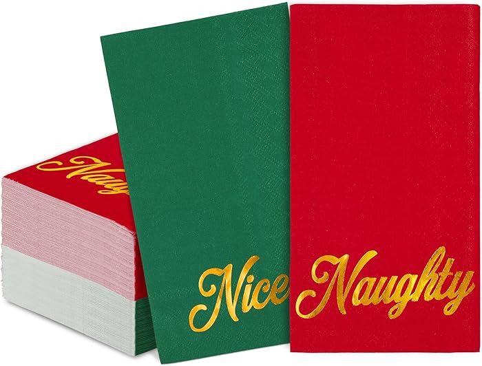 50Pcs Christmas Guest Napkin Nice or Naughty Disposable Paper Napkins Green Red Dinner Hand Napki... | Amazon (US)