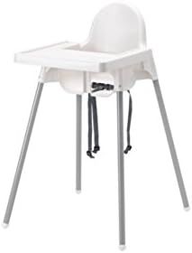 Ikea's ANTILOP Highchair with safety belt, white, silver color and ANTILOP Highchair tray, white | Amazon (US)