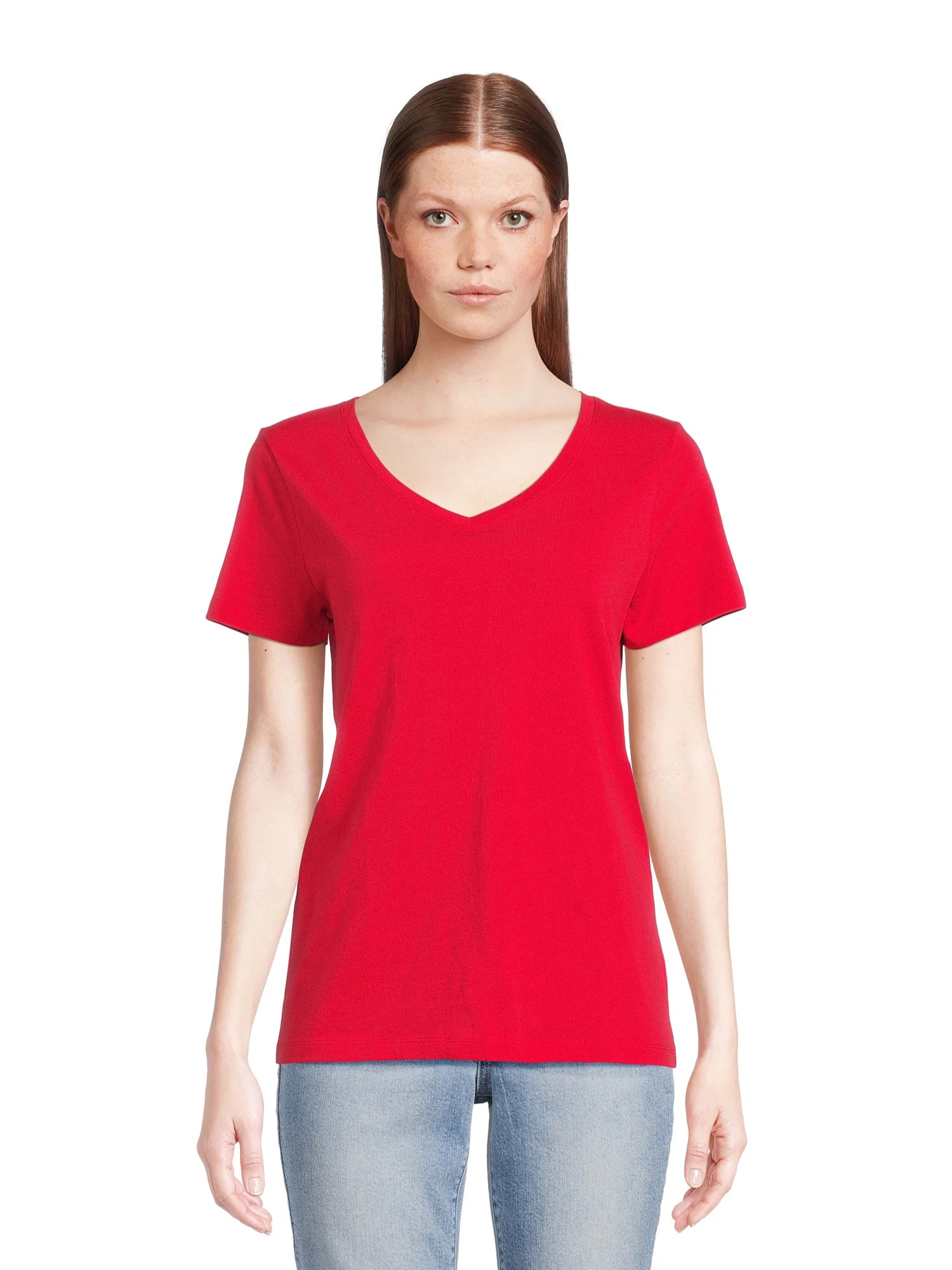 Time and Tru Women's V-Neck Tee with Short Sleeves, Sizes S-3XL | Walmart (US)