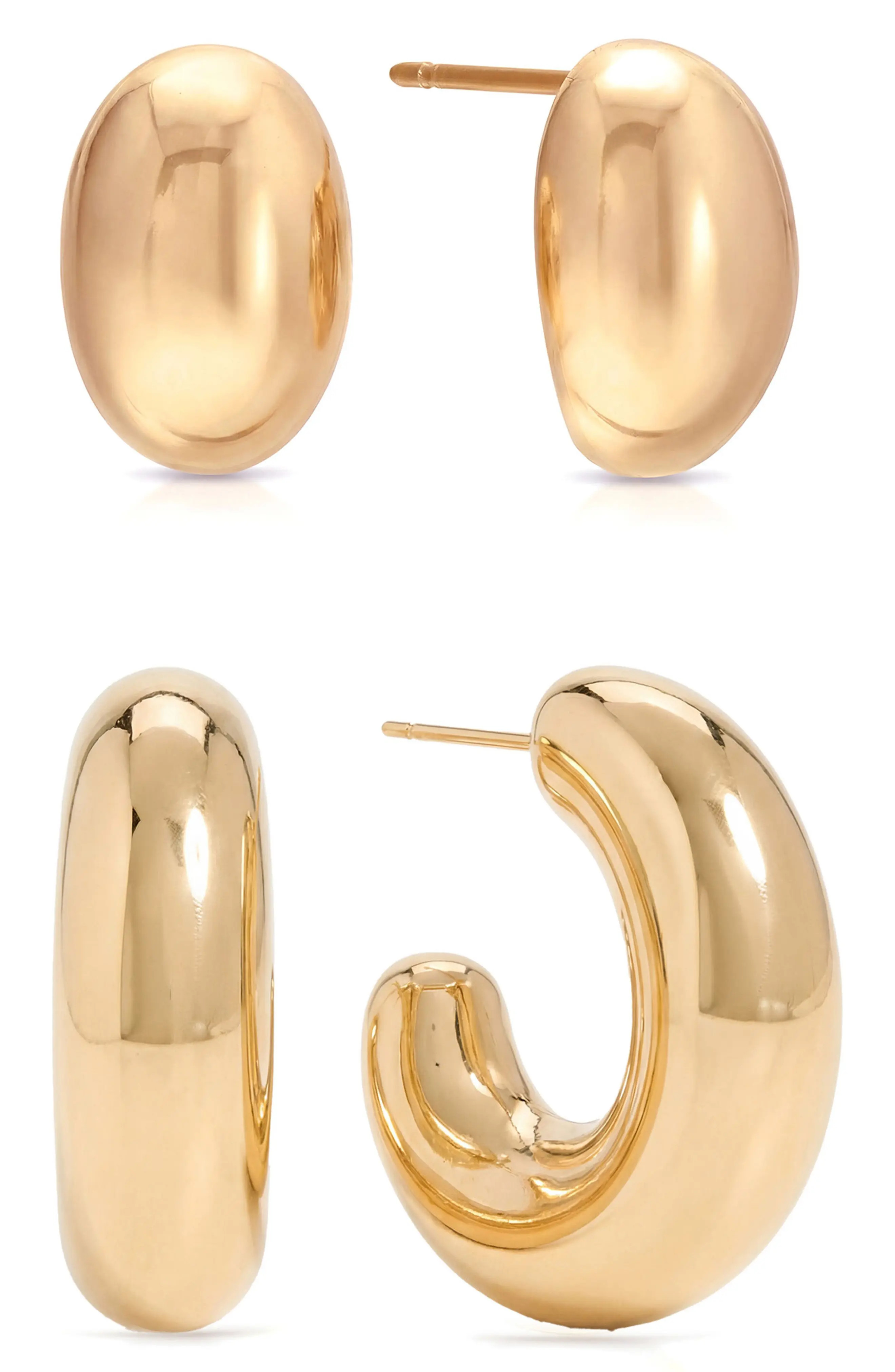 Ettika Set of 2 Pairs Thick Dome Hoop & Stud Earrings in Gold at Nordstrom | Nordstrom