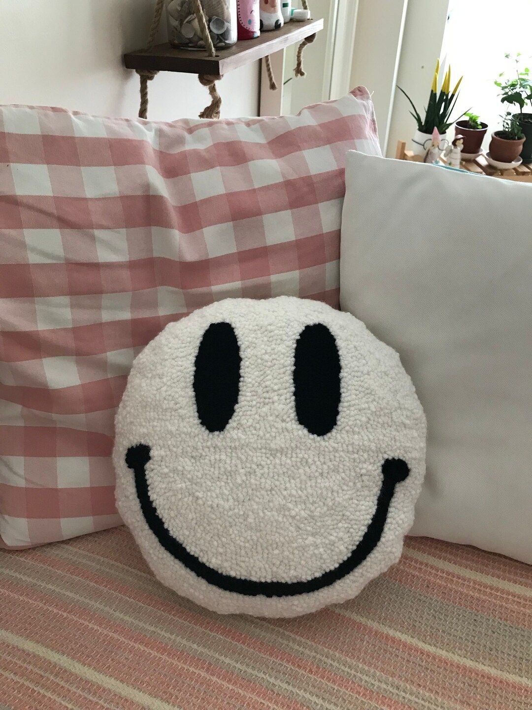 Smiley Pillow, Smiley Face Pillow, Trendy Throw Pillow, Aesthetic Pillow, Tufted Pillow, Punch Ne... | Etsy (US)
