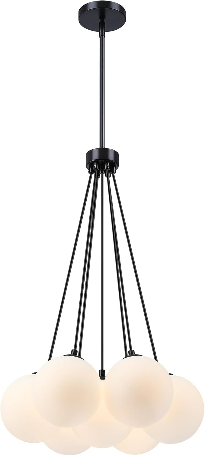 Modern Sputnik Glass Chandelier,Opal White Globe Pendant Light, Black Sputnik Bubble Glass Ceilin... | Amazon (US)
