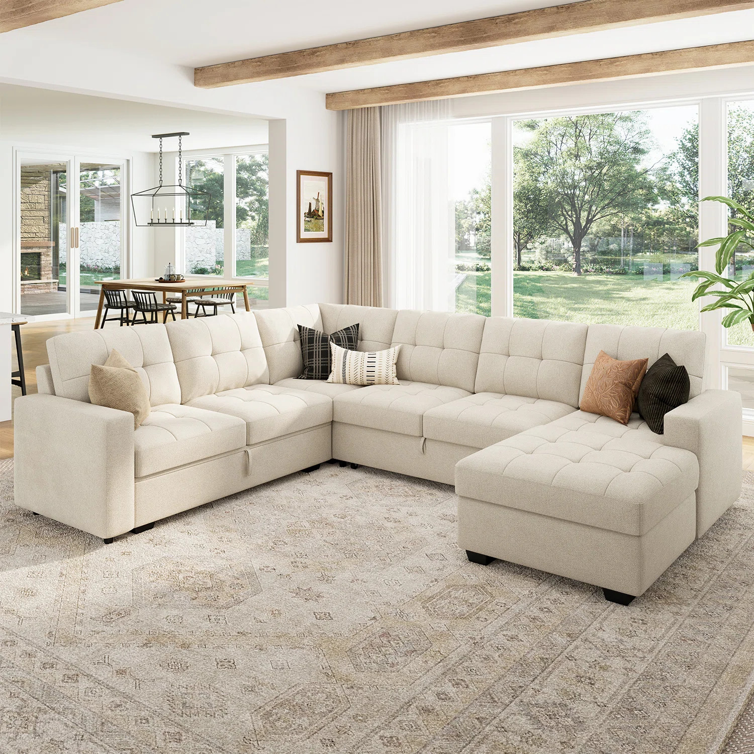 Chasidi U-Shaped Sleeper Sectional Tufted Sofa Bed with Storage Chaise | Wayfair North America