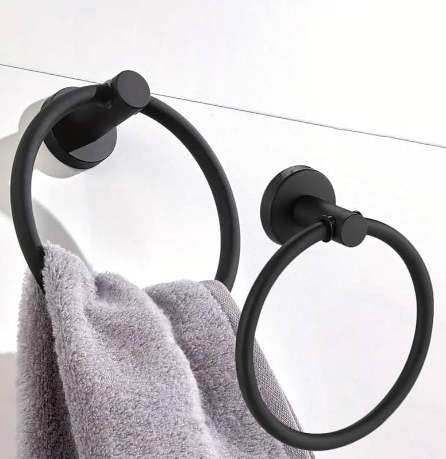 Amazon.com: Stainless Steel Black Round Adhesive Towel Ring Hooks, Rustproof, No-Drill Wall Holde... | Amazon (US)