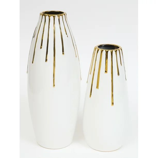 Inspire Me! Home Decor Short White Vase with Gold Drip Design | Walmart (US)