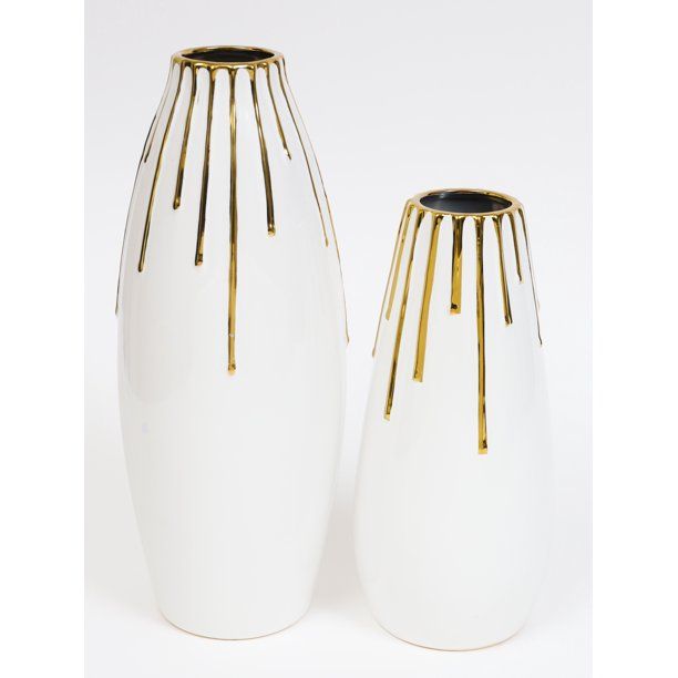 Inspire Me! Home Decor Short White Vase with Gold Drip Design | Walmart (US)