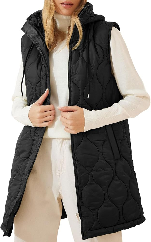 EVALESS Long Puffer Vest Women Sleeveless Hooded Puffer Jacket Lightweight Quilted Jackets Winter... | Amazon (US)