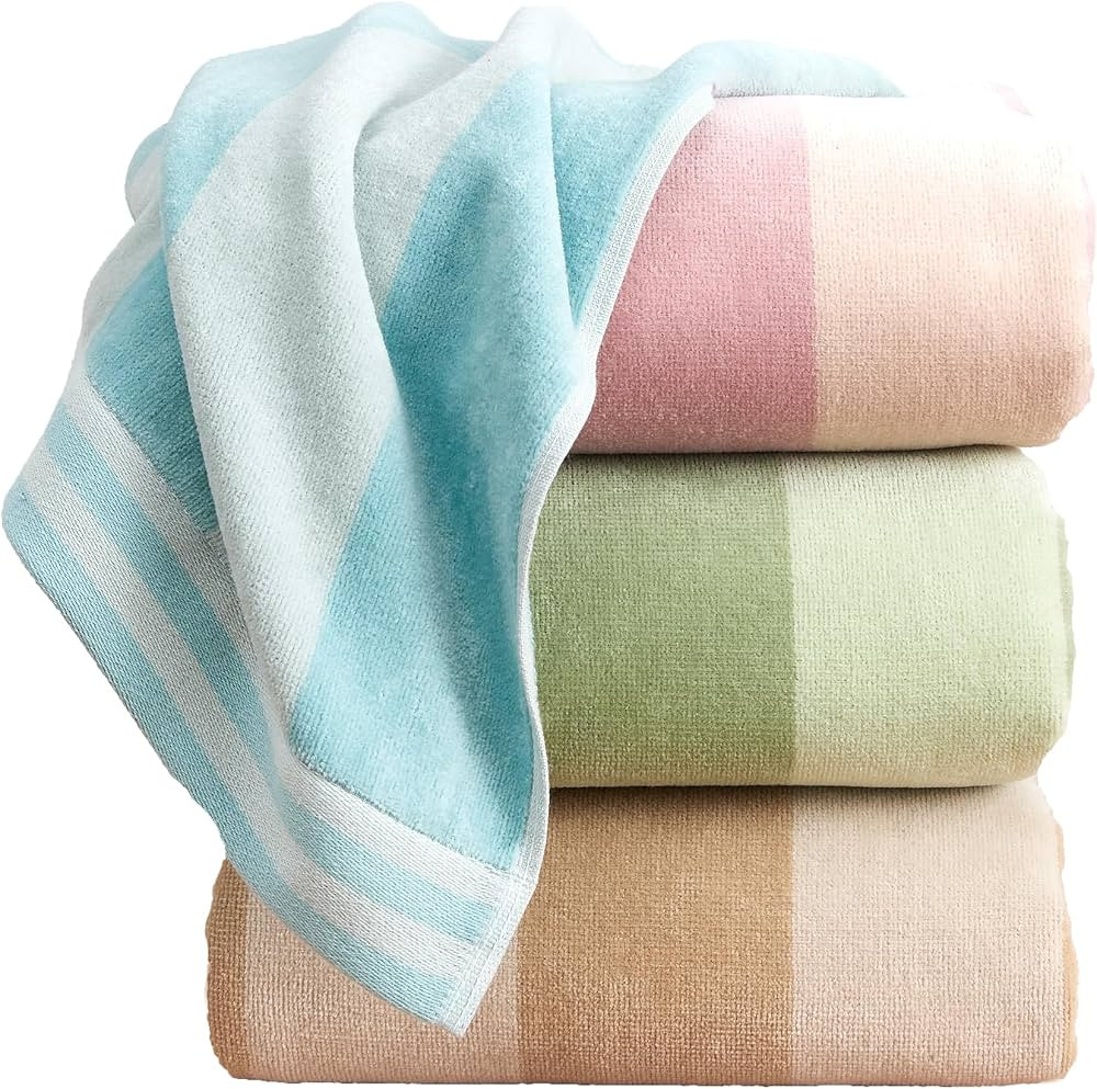 Large Beach Towel Set of 4 - Soft Cabana Striped Beach Towels for Adults and Velour Pool Towels w... | Amazon (US)