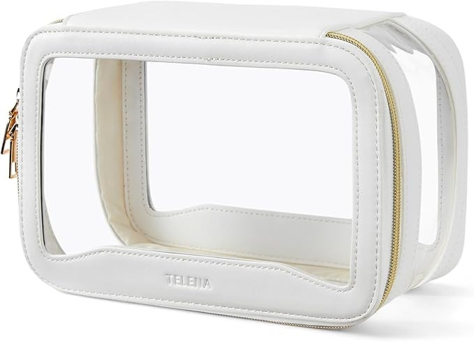 Telena Clear Makeup Bag Travel Toiletry Cosmetic Bag Portable Make Up Organizer for Women Beige | Amazon (US)