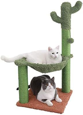 Catinsider Cactus Cat Tree with Hammock and Full Wrapped Sisal Scratching Post for Cats Brown | Amazon (US)
