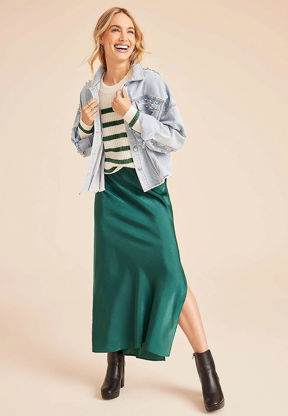 Satin High Rise Maxi Skirt | Maurices