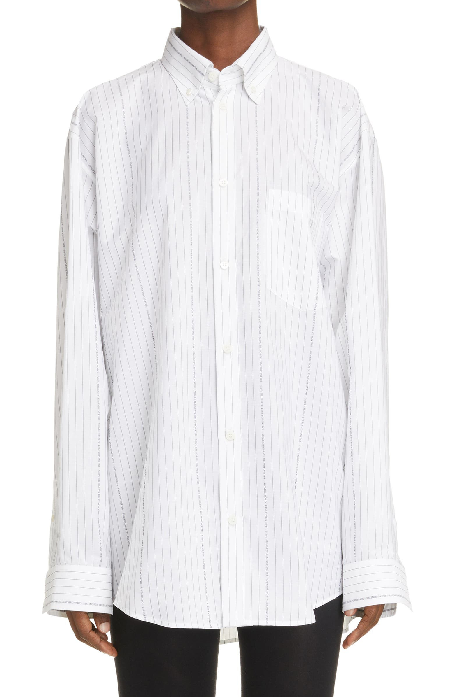 Logo Stripe Oversize Poplin Button-Down ShirtBALENCIAGA | Nordstrom