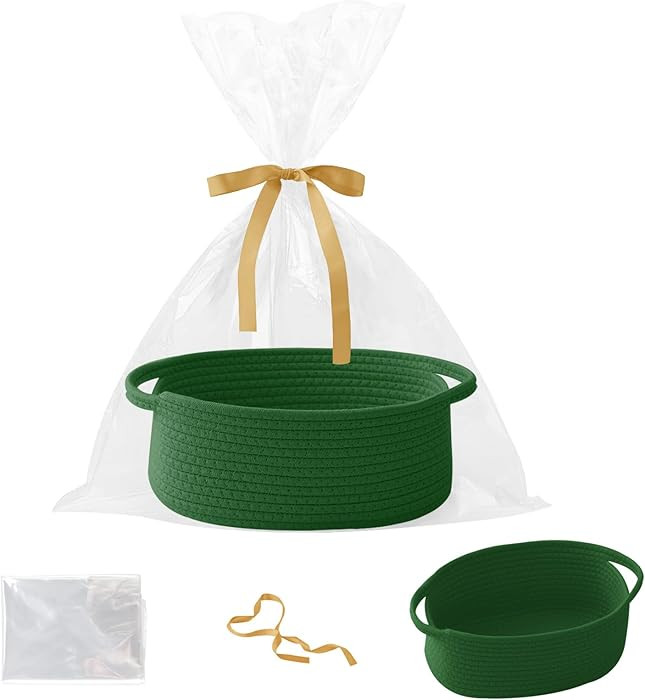 Gift Basket with Gift Bag and Ribbons,Small Rope Woven Shelf Storage,Baskets for Gifts Empty,Birt... | Amazon (US)
