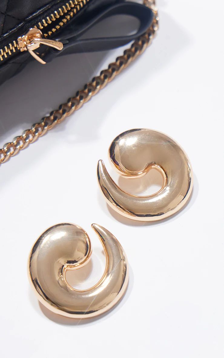Gold Smooth Swirl Stud Statement Earrings | Pretty Little Thing (Australia & New Zealand)