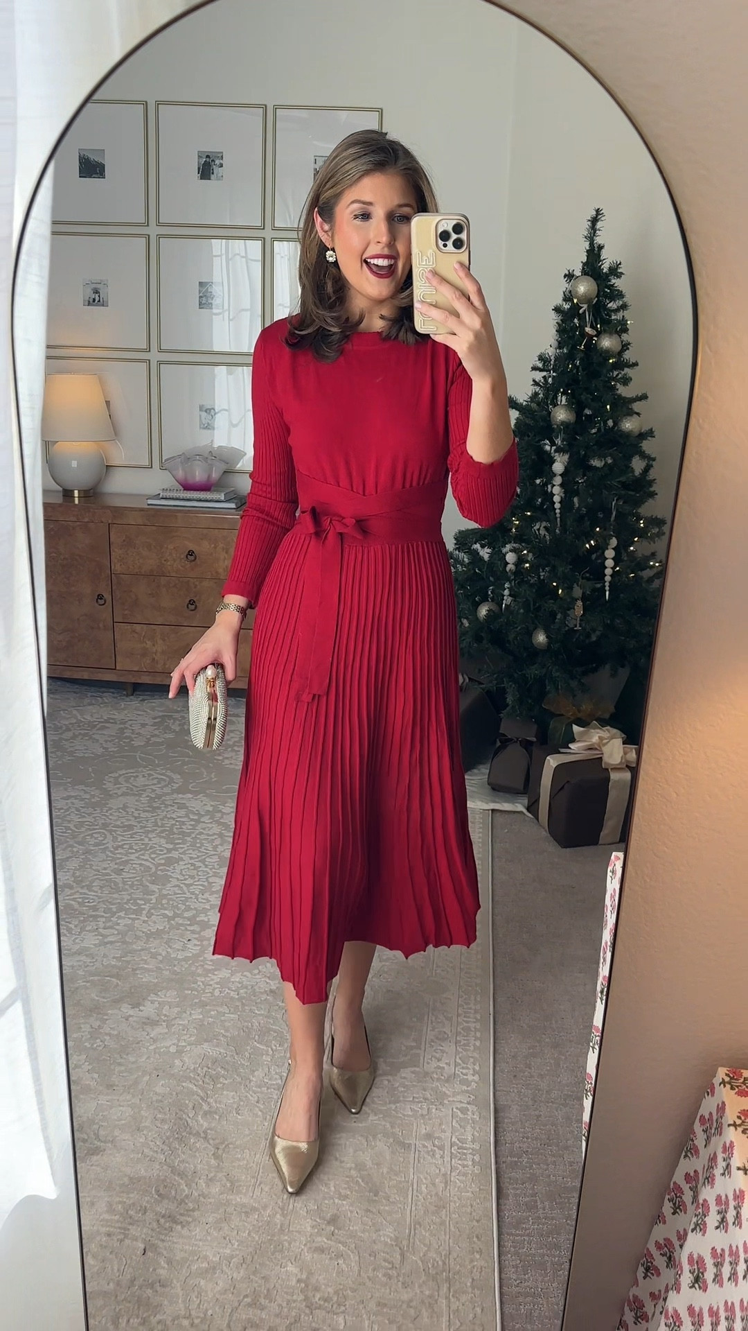 Chic red midi dress! Wearing a S (6-8) 

#LTKSeasonal #LTKHoliday