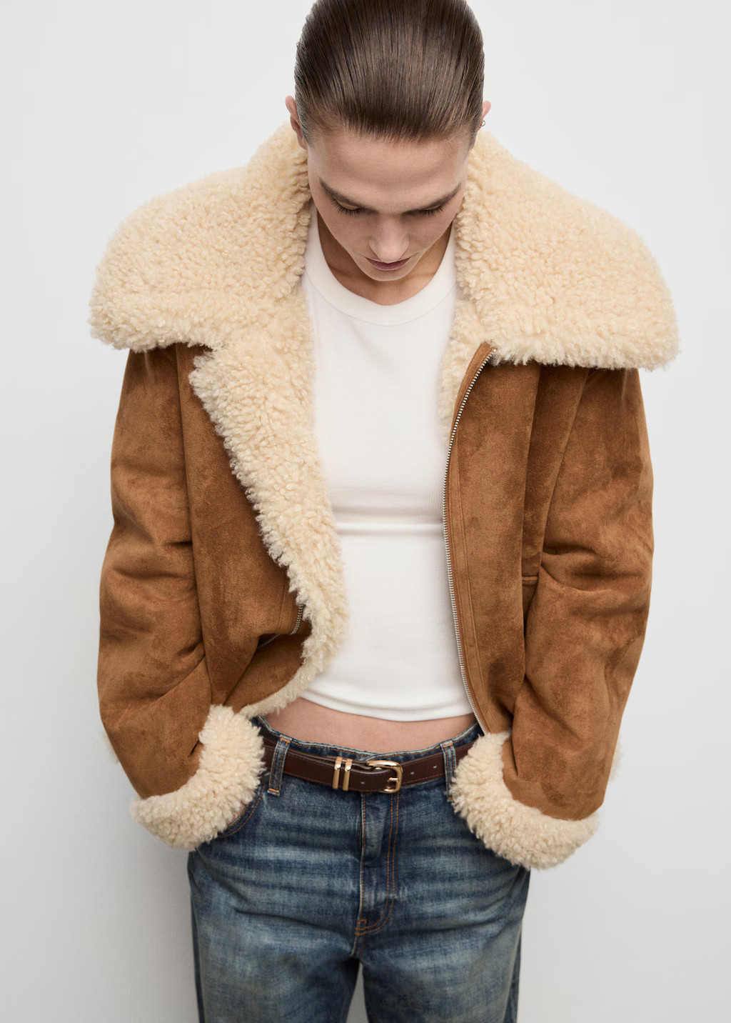 Shearling and suede-effect jacket - Women | MANGO USA | Mango (US/MX/AU)