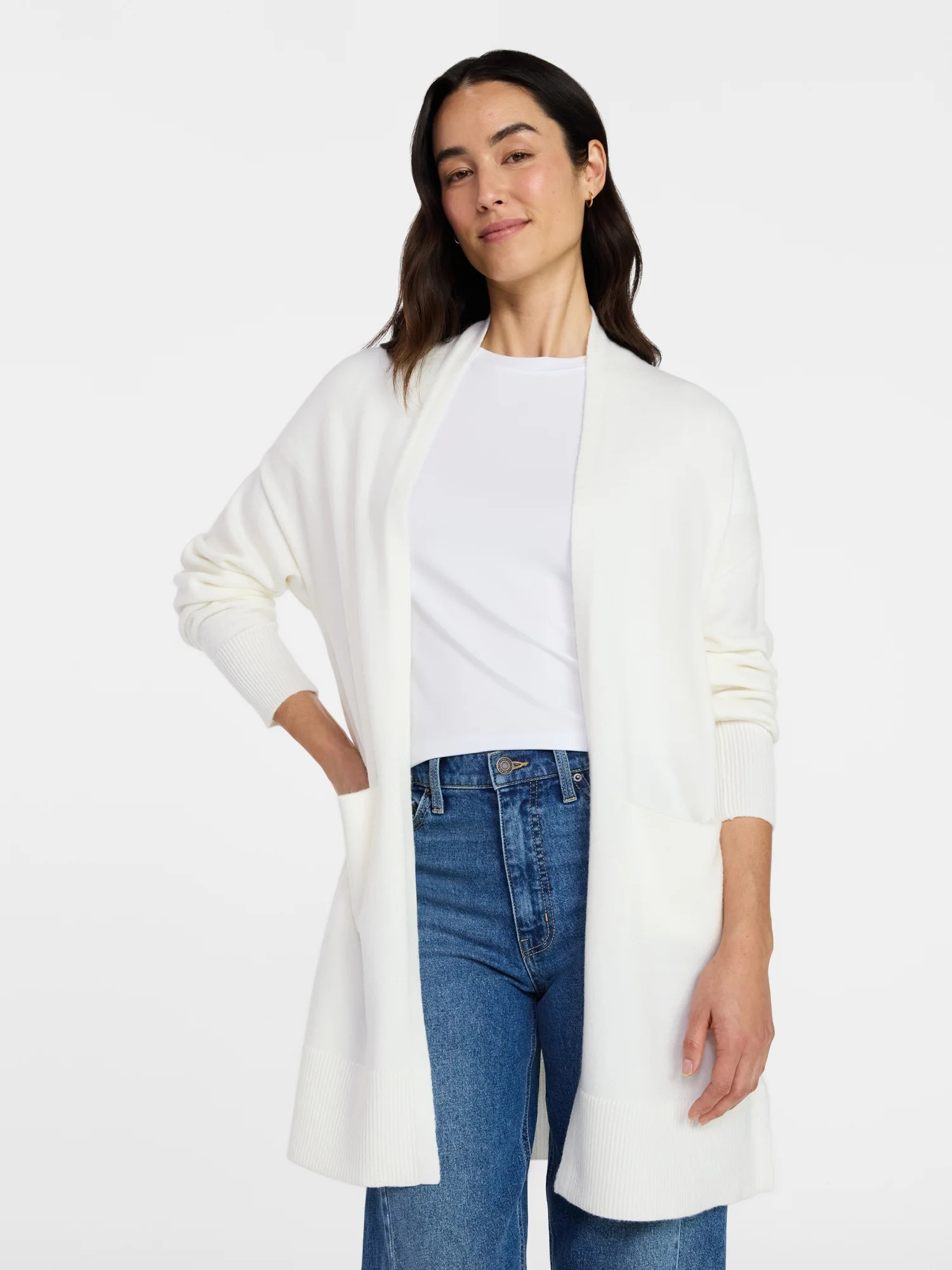 Time and Tru Women's Long Open Front Cardigan Sweater with Long Sleeves, Sizes XS-XXXL | Walmart (US)