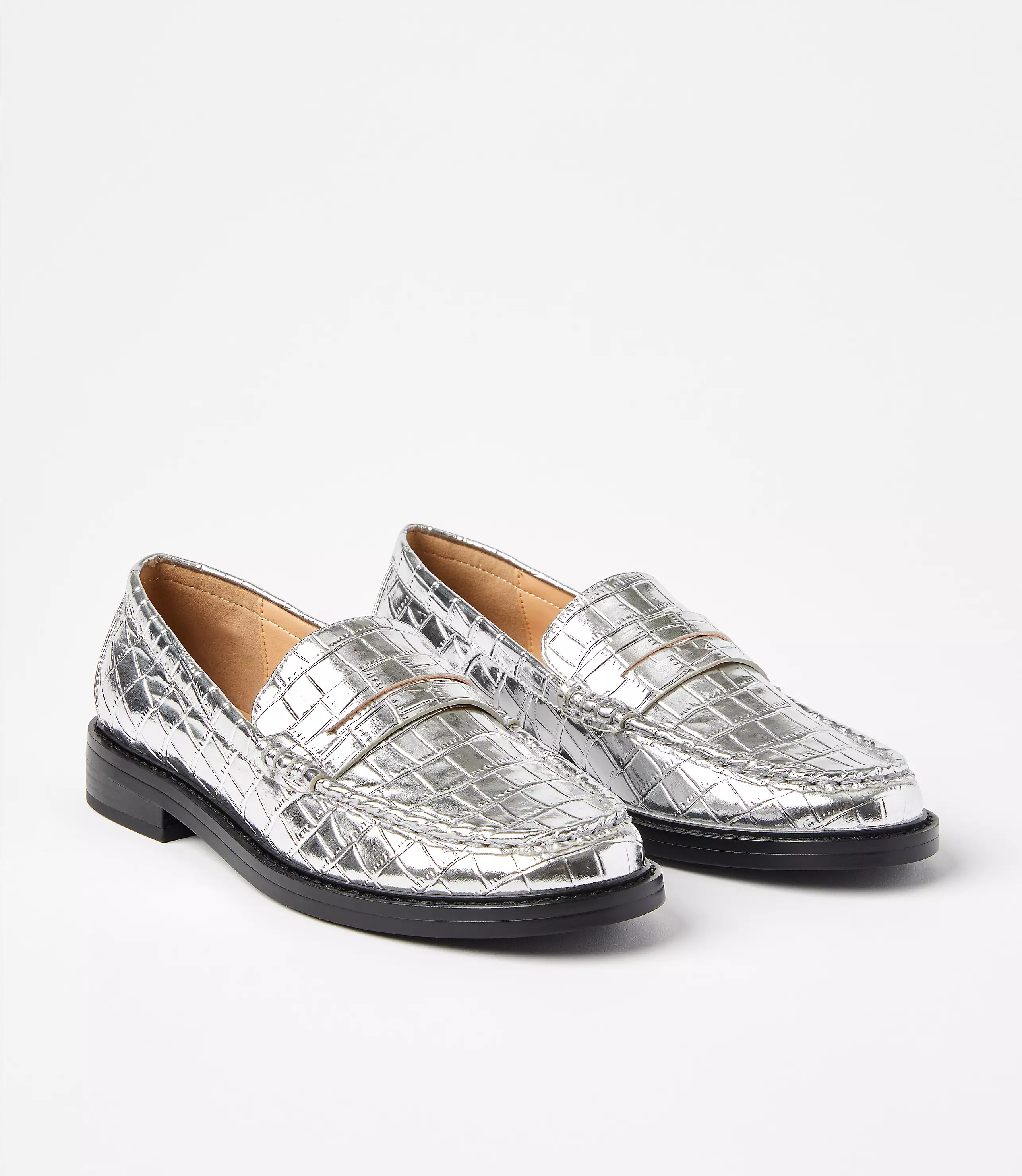 Metallic Embossed Penny Loafers | LOFT