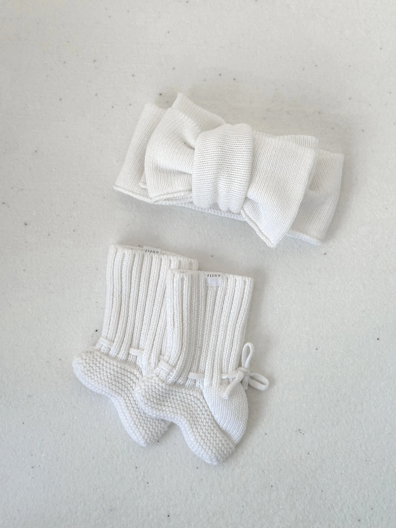 Pearl White Knitted Baby Booties and Bow Topknot Set, Baby Booties, Baby Bow Headband, Knitted He... | Etsy (US)