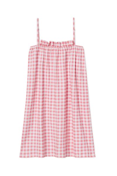 Pima Ruffle Nightgown in Tulip Gingham | LAKE Pajamas