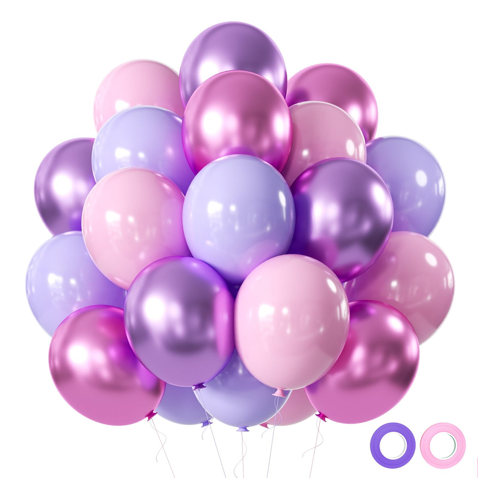 Pink and Purple Party Balloons, 50Pcs 12 Inch Purple Pink Balloons, Metallic Pink Purple Latex Ba... | Amazon (US)