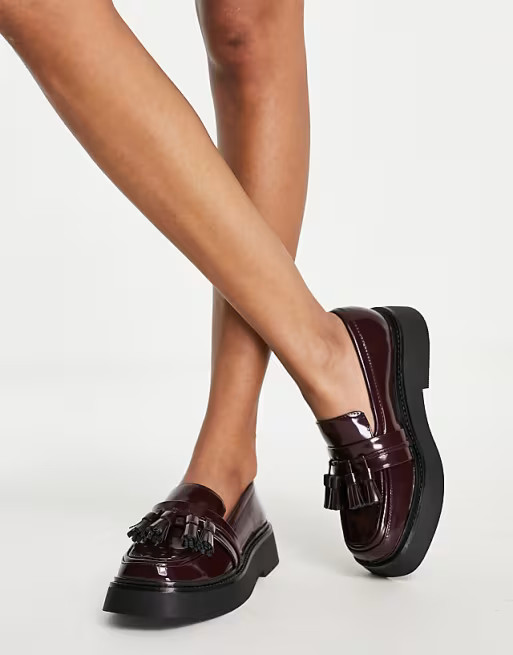 ASOS DESIGN - Maxwell - Mocassins à pampilles et semelle chunky - Bordeaux | ASOS (Global)