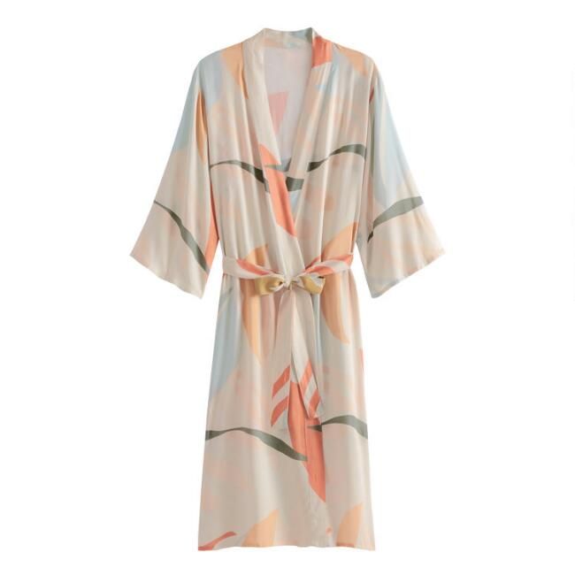 Ivory Multicolor Abstract Print Robe | World Market