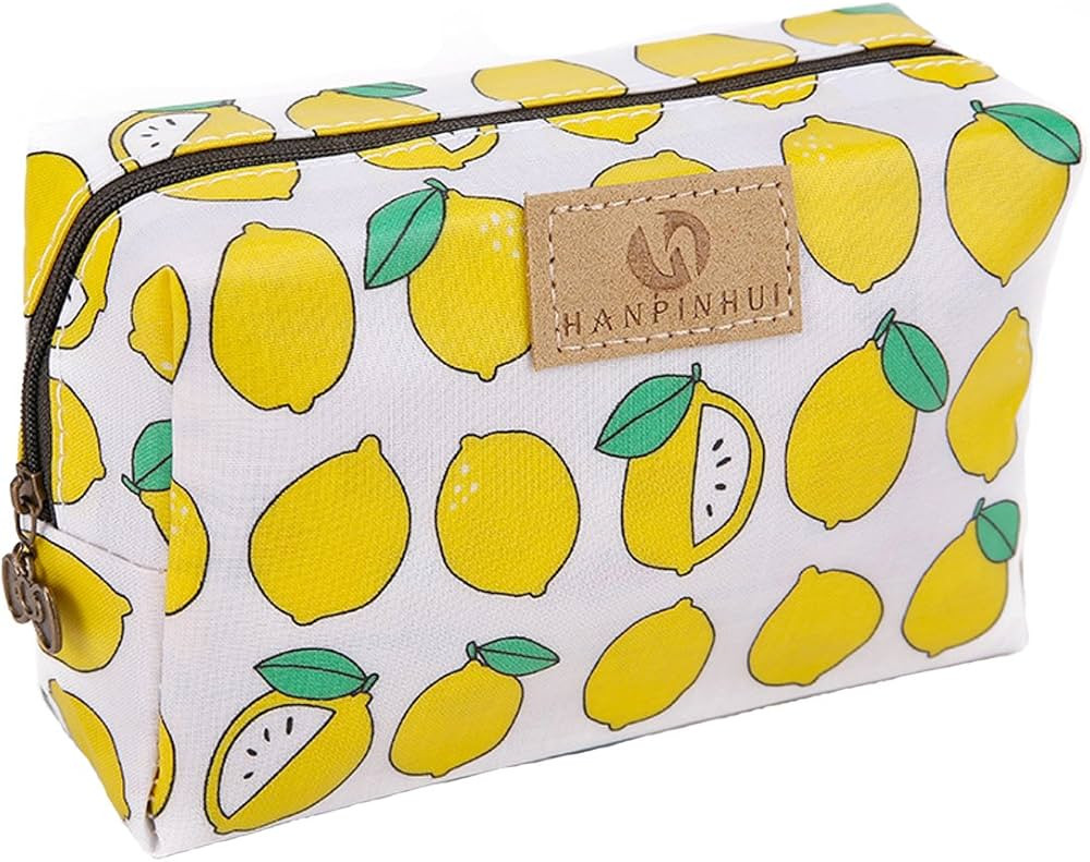 Cute Travel Makeup Pouch Cartoon Printed Toiletry Cosmetic Bag for Girls, Women (Lemon) | Amazon (US)