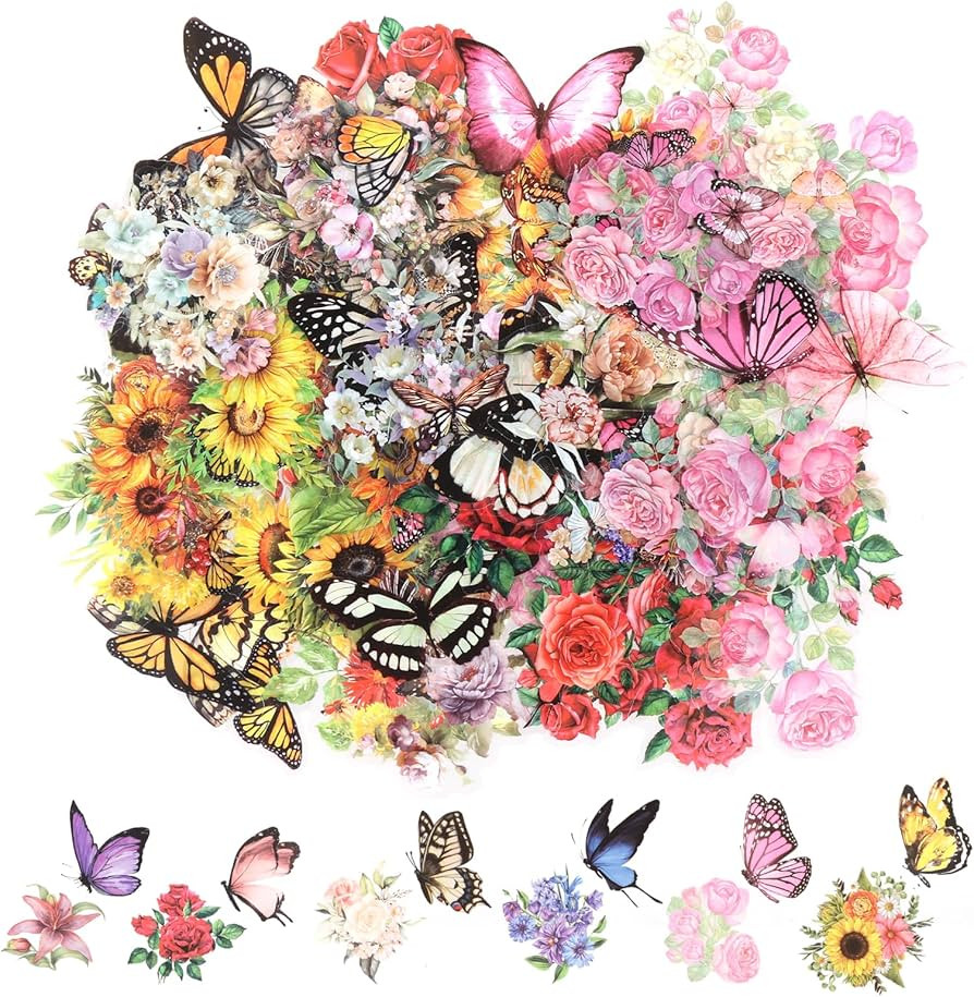 300Pcs Butterfly Flower Stickers Transparent Floral Stickers for Scrapbooking Pressed Flower Aest... | Amazon (UK)