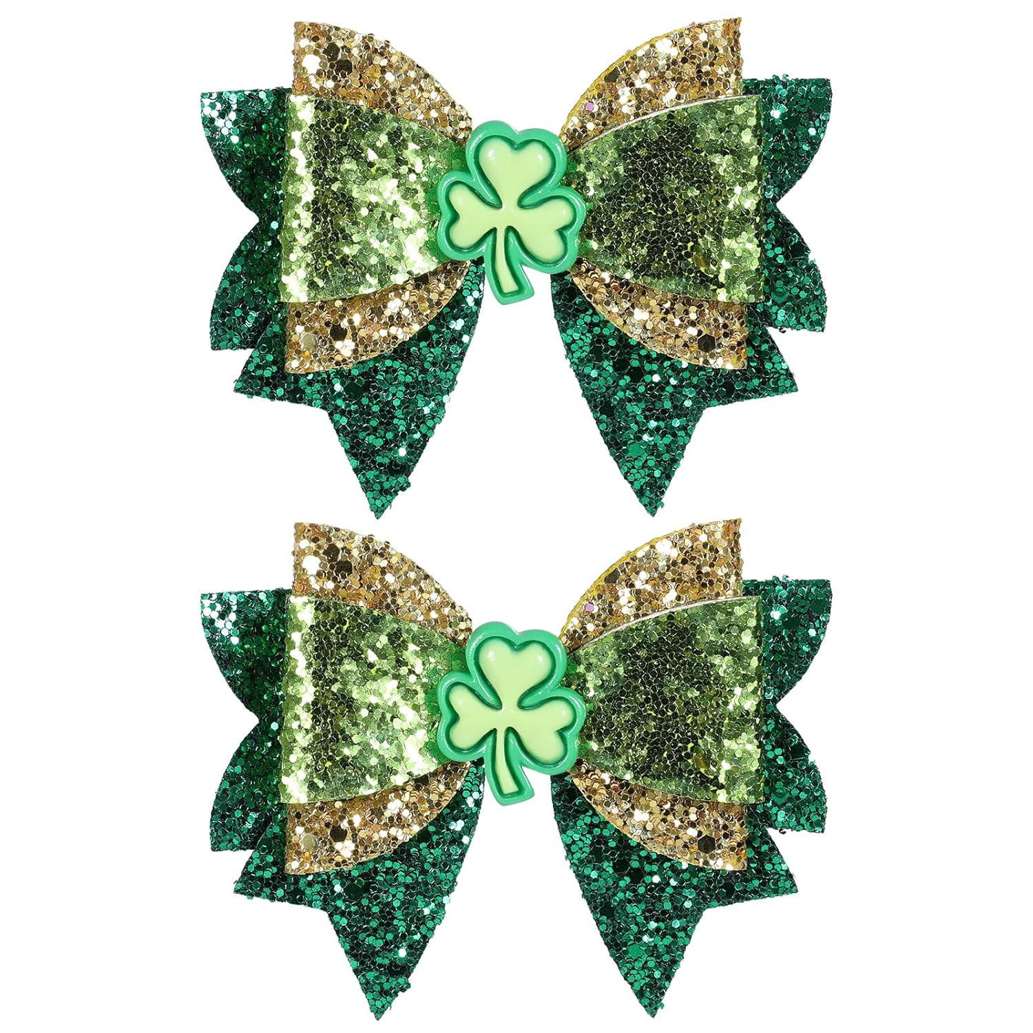 3.5" Glitter St. Patrick's Day Hair Bow Clips,Sparkly Gold Green Shamrock Alligator Barrettes,St.... | Amazon (US)