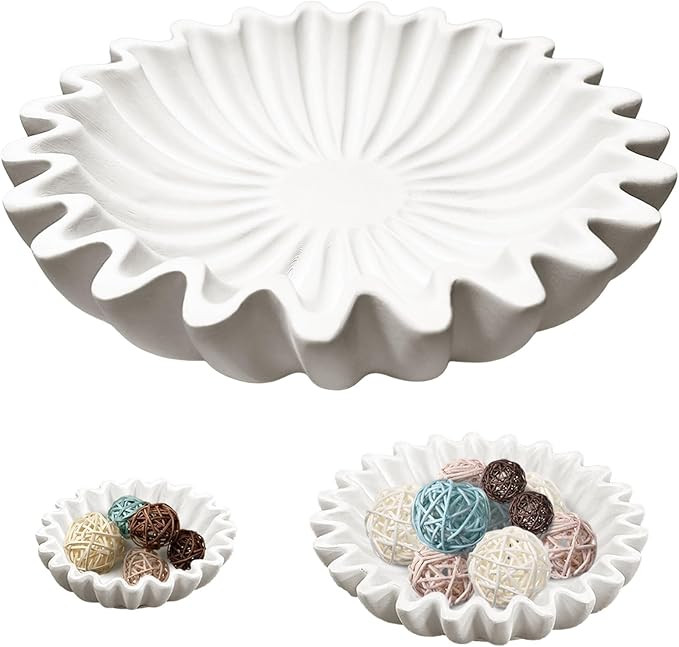 Decorative Bowl, White Resin Fluted Ruffle Bowl, Scallop Fruit Bowl, Key Bowl for Entryway Table ... | Amazon (US)
